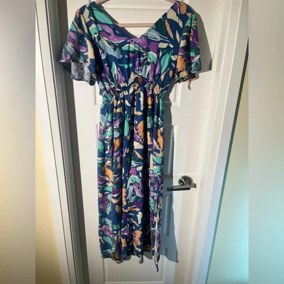 NWOT Anthropologie Abel the Label Maxi Dress Flower Print V-neck Medium - Picture 2 of 7